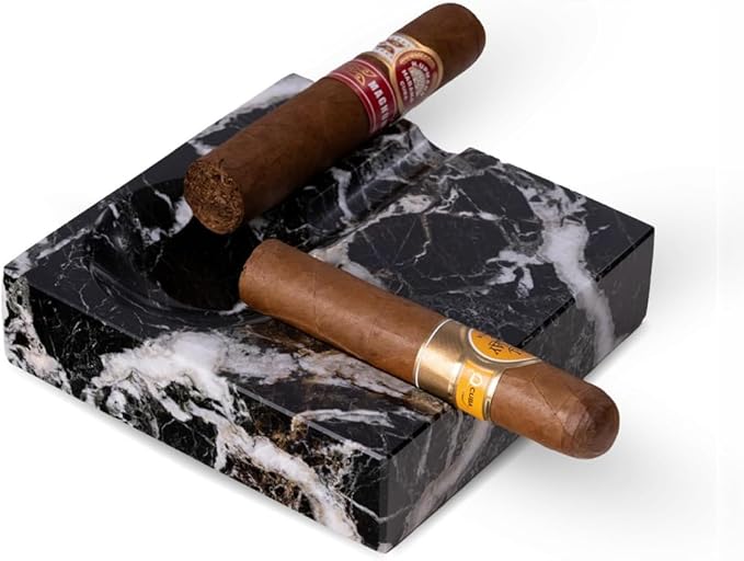 Bey-Berk Dylan Zebra Marble Cigar Ashtray – 2 Cigar Rests, Windproof Design for Indoor & Outdoor Use - skull ashtray