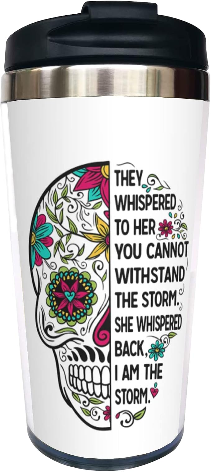 Stainless Steel Travel Mug 13 OZ- Sugar Skull Vacuum Tumbler - skull backpack