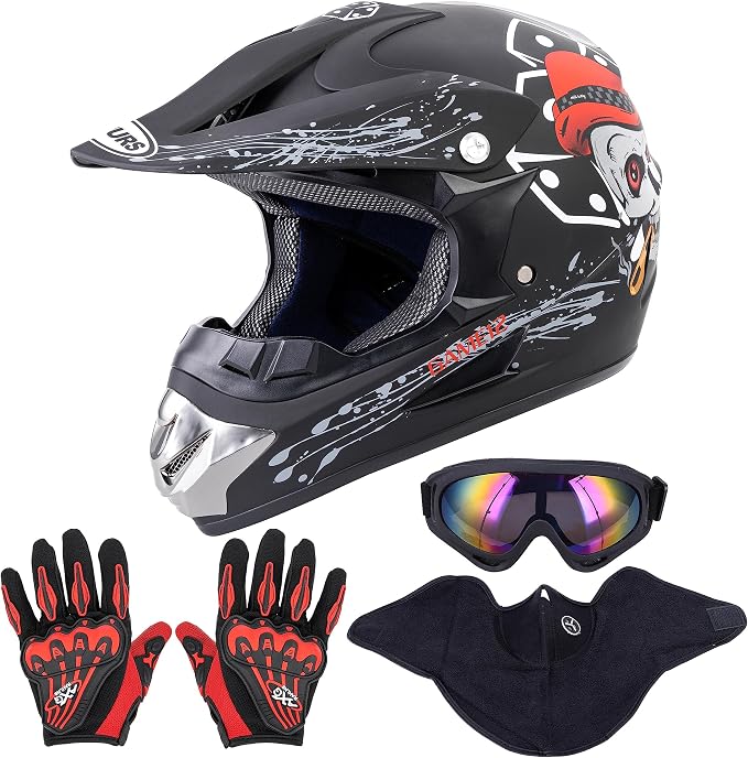 OUMURS Full Face Dirt Bike Helmet DOT Approved, Adult ATV Motocross Helmet - skull helmet