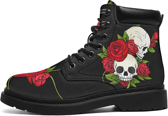 Women's Sunflower Boots,Custom Flower Boots with Name, Vegan Leather Lace Up Ankle Boots Anti-Slip Boots,Personalized Flower Gift for Mom/Daugher/Wife - sugar skull boots