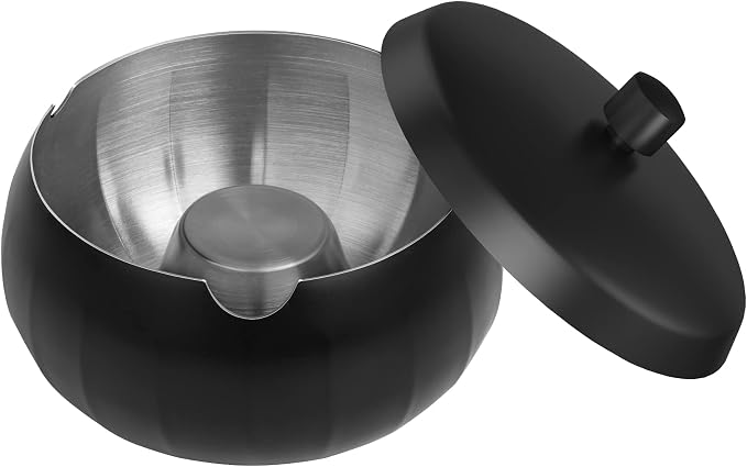 Ashtray for Cigarette JSVER Stainless Steel Ashtray, Smokeless Odorless Ash Tray with Lids, Tabletop Ashtrays For Home Office Outdoor Balcony (Black) - skull ashtray