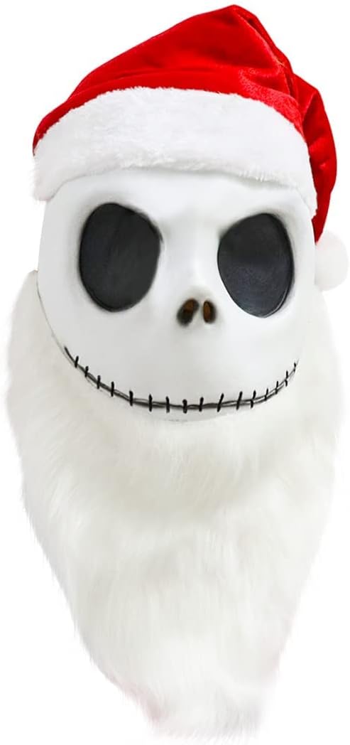 CAFELE Christmas Santa Mask Halloween Cosplay Costume Mask The Skeleton White Beard Red Hat Nightmare Party Cosplay Props - skeleton