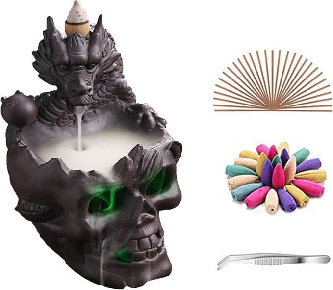 Dragon Waterfall Incense Holder - Ceramic Backflow Burner - skull incense burner