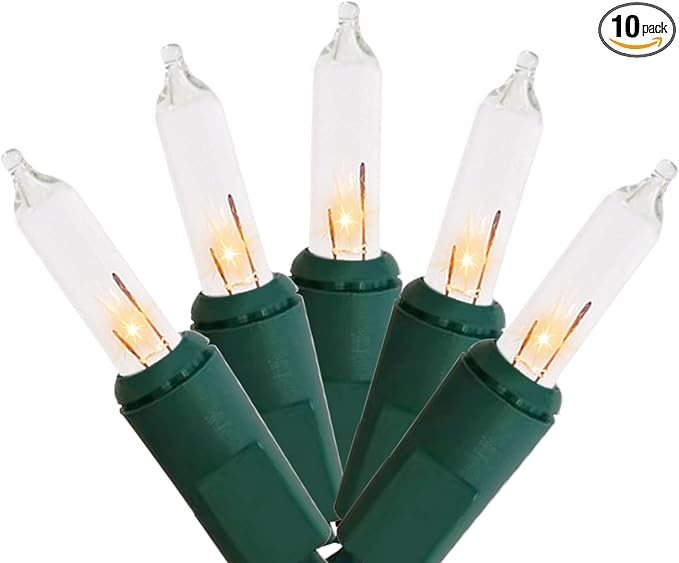 MULTI-SPARKING Christmas Lights 5Ft 10 Counts Classic Clear Incandescent Mini String Lights Green Wire Warm White for Indoor and Outdoor Christmas Decorations, Non-Connectable - string light
