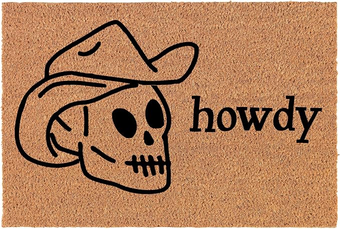 Welcome Doormat Coco Coir Door Mat Howdy Skull (30" x 18") - skull door mat