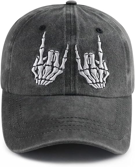 Skeleton Hand Hat for Men Women, Funny Adjustable Cottom Embroidered Skull Finger Baseball Cap - skull hat