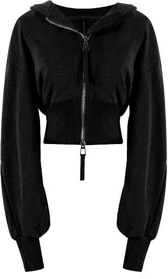Arssm Cropped Hoodie Women Zip Up Long Sleeve Sweatshirts Casual Fashion Hooded Workout Jacket Crop Top - skull jacket