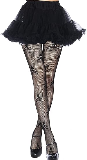 Fishnet Stockings for Women With Stretch Waistband,Fishnets With Reinforced Toes, Fishnet Tights With High Elastic - skull leggings