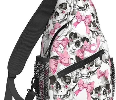 Famame Sugar Skull Skeleton Flower Pink Sling Backpack Chest Bag Crossbody Shoulder Bag Gym Cycling Travel Hiking Daypack For Men Women, Multicolor