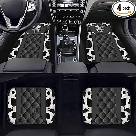 Howilath Sliver Cow Printed Car Foot Mat for Front & Rear Row Driver Passenger 4 PCS, Fit Sedan SUV Van Truck - skull floor mat