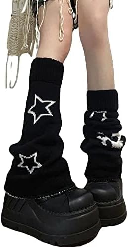 heyheyshine Y2k Star Skull Print Two Side Wear Knitted Leg Warmers Socks Punk Girls Japanese Kawaii Streetwear Leg Cover - sugar skull costume