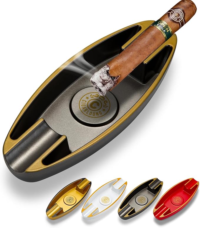 Cigar Ashtray with 2 Cigar Holder Portable Travel Ashtray Unique for Outdoors Indoors - skull ashtray