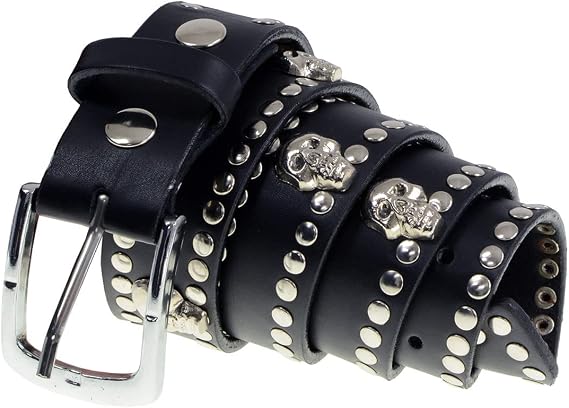 Milwaukee Leather MP7103 Men’s Black Studs and Skulls Genuine Leather Belt with Buckle – 1.5 inches Wide