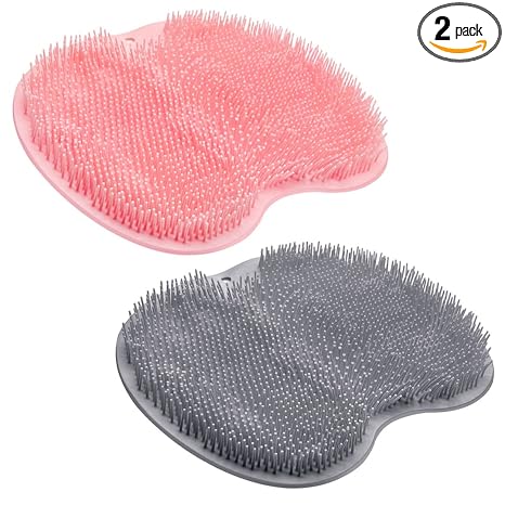 2PACK Shower Foot Scrubber Mat Back Washer Back Exfoliating Bath Wash Pad Wall Mounted Slip Suction Cups Foot Scrubber for Use in Shower Cups Foot Cleaner for Men and Women - skull floor mat