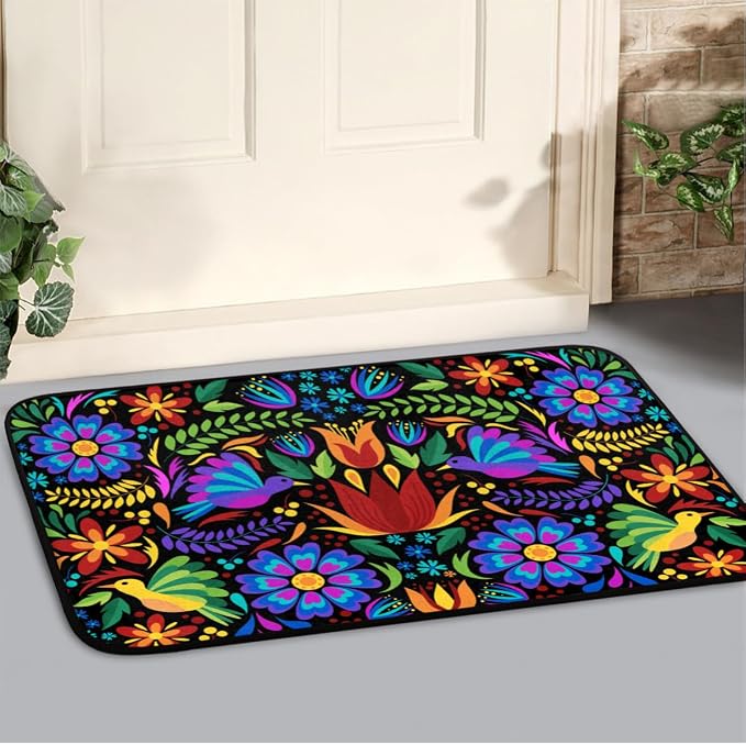 Doormat Floral Mexican Birds Floor Mat Resist Dirt Entrance Rug Machine Washable Carpet for Home Non Slip Rugs for Kitchen/Bathroom/Laundry Room 24'' x 16'' - skull floor mat