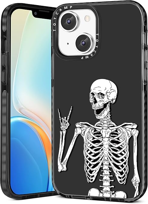 Toycamp for iPhone 14 Plus Case with Ring Holder, Cute Funny Skull Skeleton Designed Cool Fun Shockproof Protective Designer Phone Cases for iPhone 14Plus for Women Girls Boys Teens - Skull phone case