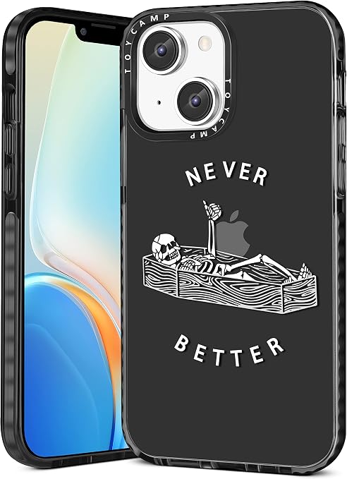 Toycamp for iPhone 14 Case with Ring Holder, Funny Lying Skeleton Skull Designed Cool Fun Shockproof Protective Designer Phone Cases for iPhone 14 for Women Girls Boys Teens - Skull phone case