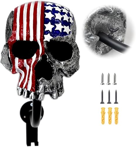 Motorcycle Accessories Helmet Holder Wall Mount,Colour Skull Motorcycle Helmet Rack with Hooks Helmet Hanger for Coats, Caps, Baseballs and Rugby Helmet - skull helmet