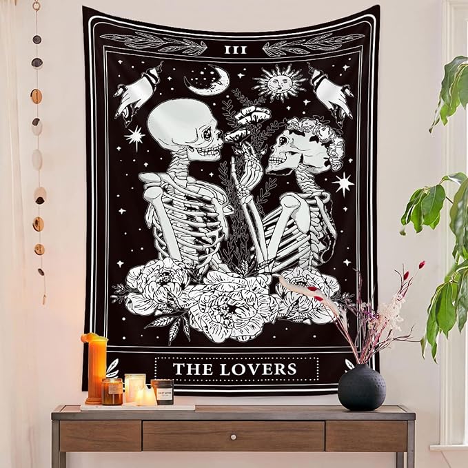 Naykow Skull Tapestries Black and White Skeleton Gothic Grunge Dark Witchy Wall Hanging Decor Tapestry for Bedroom Aesthetic Alt Room (30×40 inches vertical)