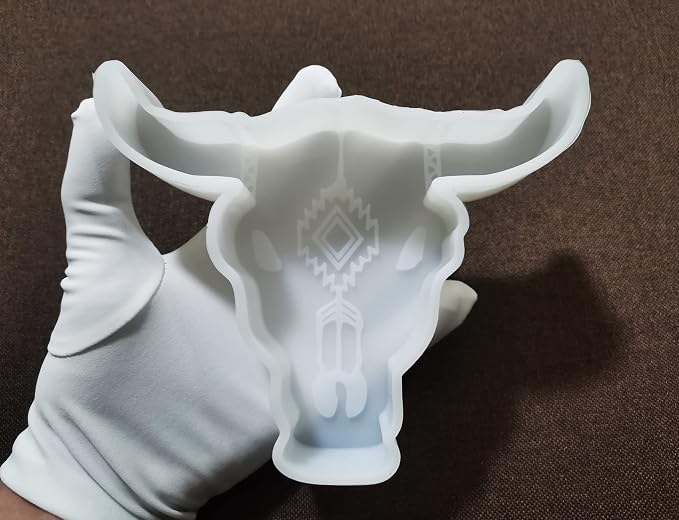 【300+ Design Optional】 Fuehbur Bull Skull Shape Car Freshie Silicone Mold for Baking Aroma Beads, Oven Safe DIY Handmade Epoxy Resin Soap Candle Mould, XL - 6.3'' x 5.3'' x 1.23'' - skull ashtray