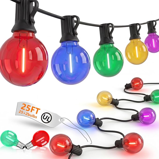 25FT G40 LED Multicolor Christmas String Lights Outdoor, 25 Globe Bulbs - string light