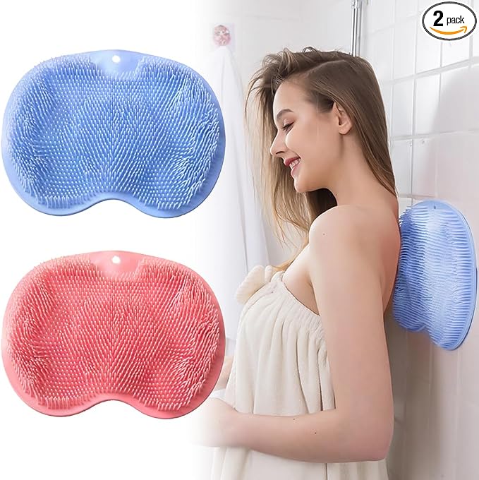 VOPHIA 2 Pack Shower Back & Foot Scrubber,Wall Mounted Back Scrubber Silicone Bath Massage Cushion Brush with Suction Cups,Bathroom Wash Foot Mat Exfoliating Dead Skin Foot Brush (L-Pink Blue) - skull floor mat