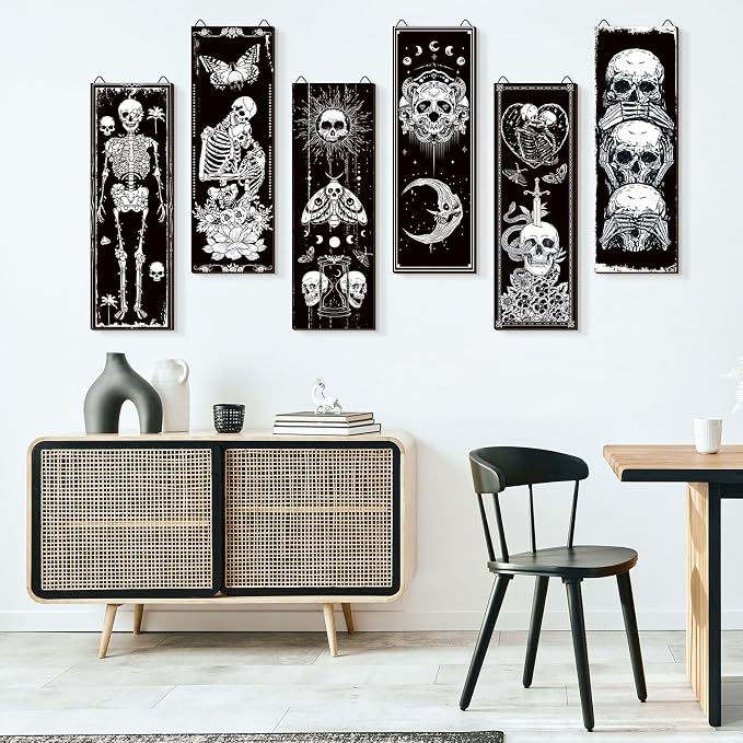 Sintuff 6 Pieces Boho Skull Wall Decor Sun Moon Phases Gothic Wall Art