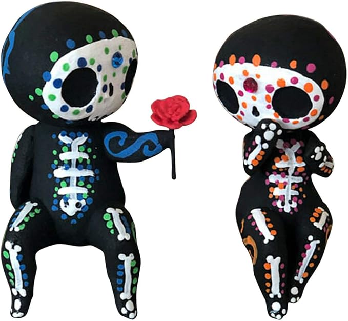 Valentine's Day Decor Sugar Skull Couple Figurine Statue Couples Cute Skeleton Mexican Halloween Day of The Dead Figurines(Lovers) - skull figurine