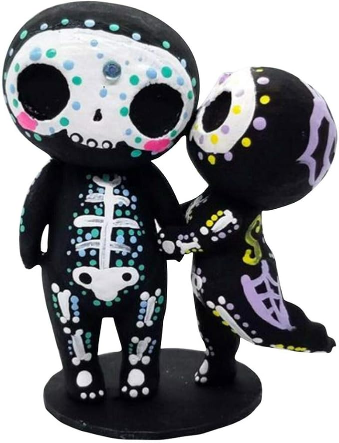 Sugar Skull Couple Figurine Statue Couples Cute Skeleton Mexican Halloween Day of The Dead Figurines Valentine's Day Decor(kiss) - sugar skull ornament