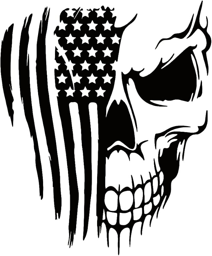 JSCARLIFE Distressed American Flag Skull Decal - Removable Vinyl Sticker for Car Hood/Truck/SUV | Patriotic Skull USA Window Decoration, Waterproof Outdoor Decal (Black) - skull sticker