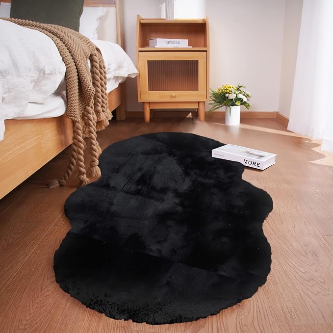 Ghouse Soft Faux Sheepskin Fur Rug 2x4 Black Fluffy Bedside Rugs Plush Rug Shag Nursery Carpet Area Rugs for Living Room Bedroom Playing Room Decor - skull rug