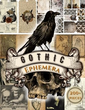 Gothic Ephemera 200+ Pieces: One-Sided Decorative Paper for Junk Journaling, Scrapbooking, Decoupage, Collages, Origami, Card Making and More. - skull sticker