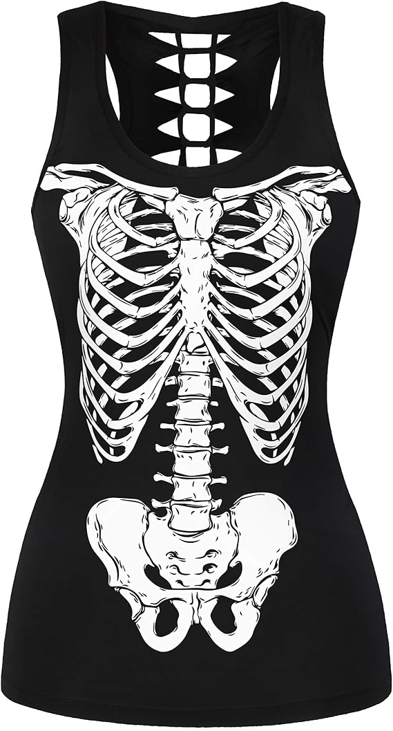 Womens Cut Out Skull Graphic Tank Tops Sleeveless Workout Tee Shirts - skull leggings