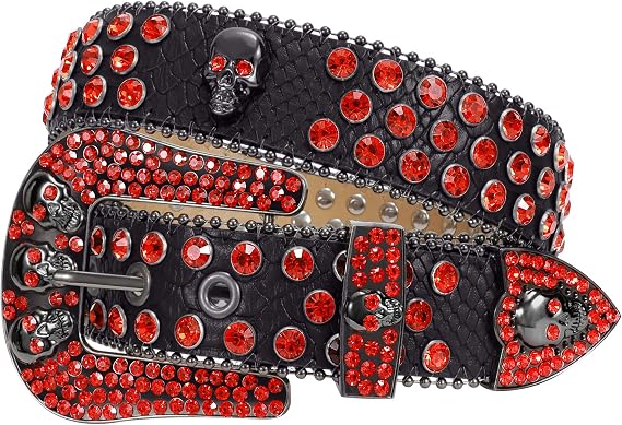 SUOSDEY Rhinestone Skull Belt Men Women Bling Stylish Belt Punk Fashion Studded Leather Belt for Jeans Pants Jacket - skull jacket