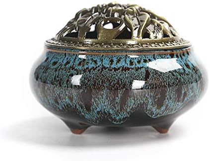 Ceramic Incense Burner, Coil Cone Stick Incense Burner Holder, Home Ornaments Incense Seat, Disc Censer Zen Decor (Fambe Blue) - skull incense burner