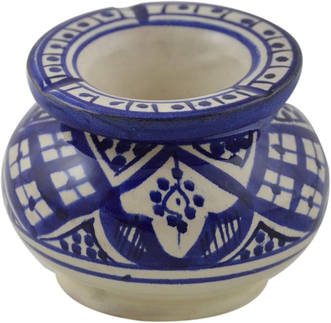 Ceramic Ashtrays Hand Made Moroccan smokeless Ceramic Vivid Colors Medium White & Blue - skull ashtray