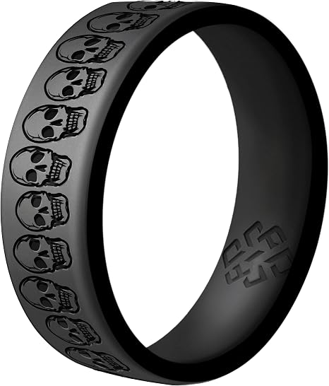 Knot Theory Skulls Skeletons Silicone Ring for Men and Women - Silicone Wedding Band for Sports Activities, Breathable Comfort Fit 6mm Bandwidth - skull ring