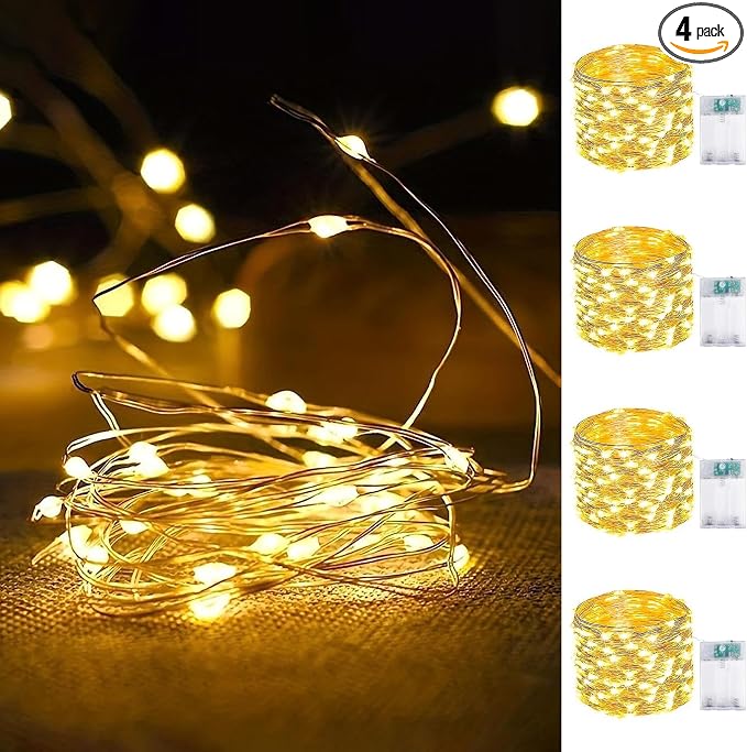 4 Pack Fairy Lights Battery Operated 16FT 50 LED String Lights Warm White - string light