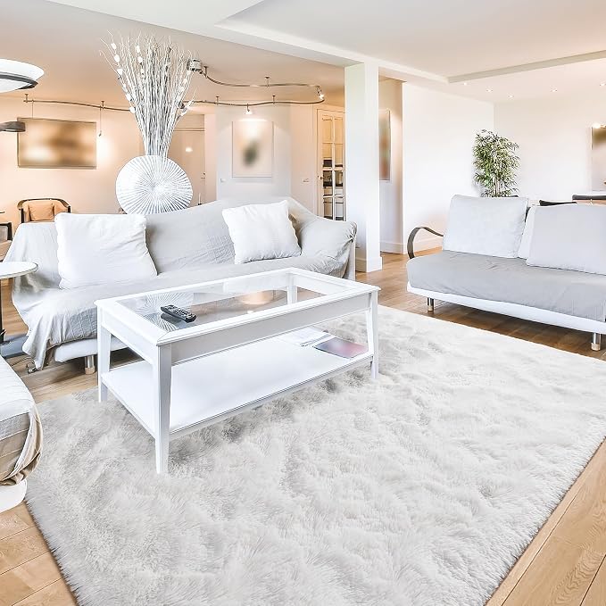 White Fluffy Area Rug for Bedroom, 4x6 Ft Tie-Dyed Shag Throw Rugs, Soft Machine Washable Plush Carpet with Non Slip Backing for Girls Kids Room Bedside Floor Decoration - skull floor mat