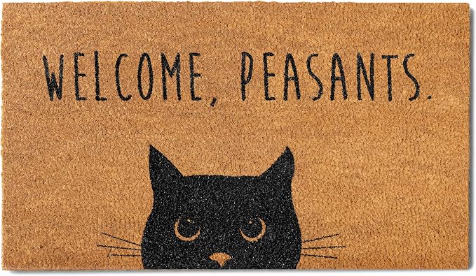 Welcome Peasants Black Cat Doormat Porch 30x17 Inch, Funny Welcome Mat - skull door mat