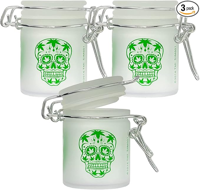 2.5" Mini Storage Jar Set of 3: Frosted Glass/Sugar Skull Decal - skull backpack