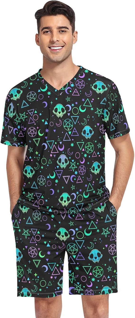 Men's Pajama Set Short Sleeve 2 Piece Summer Pjs - skull pajamas