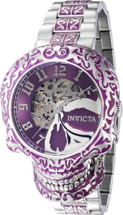 Invicta Artist Skull 50Mm Automatic Skeletonized Bracelet Watch Purple 50Mm