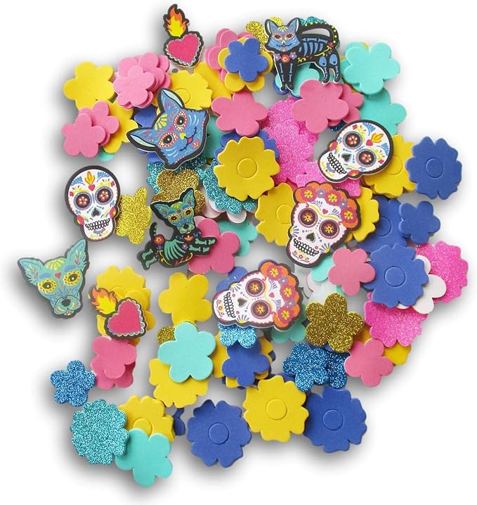 Felt Sugar Skull Stickers Fall Día de Los Muertos Decor - Flowers, Sugar Skulls, Patterned Pets Stickers - 120 Pieces - skull sticker