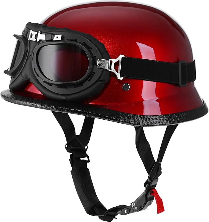 Yesmotor Helmet Half Shell German Motorcycle Helmet with Cycling Glasses - DOT Approved - skull helmet