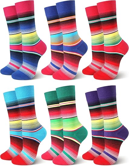 Mepase 6 Pcs Mexican Socks Gifts Day of The Dead Serape Blanket Crew Socks - sugar skull costume