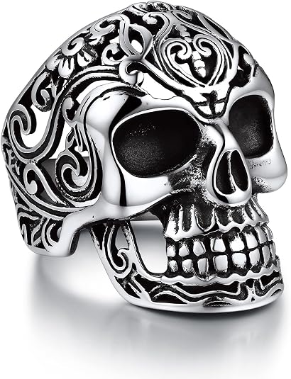 Bandmax Retro Style Stainless Steel Skull Band Ring For Men & Women - sugar skull costume