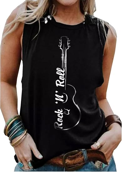 Rock Roll Music Tank Tops Women Vintage Rock Band Tanks Retro Graphic Country Music Concert Sleeveless Shirt Tee - skull tank tops