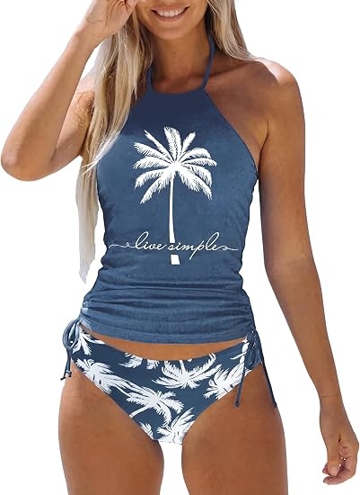 Women's 2 Piece Printed Tankini Swimsuits Drawstring Bathing Suits - skull swimsuit