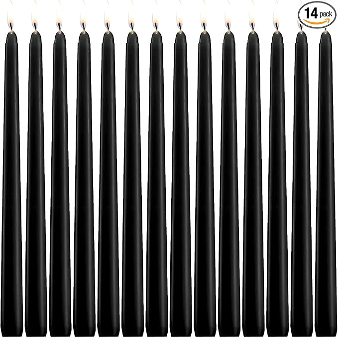 14 Unscented Black Taper Candle,10 inch Tall and 3/4 inch Thick,7.5 hrs Clean Burning,Dripless Candles for Weddings, Prayers, Festivals, Churches - skull candle